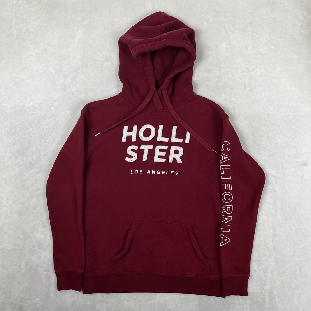 VTG Hollister Hoodie Size Small Red Fleece Pullover California Los Angeles Y2K